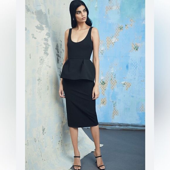 New CUSHNIE Jersey Crepe Peplum-Waist Bodycon Dress Size 6 - Picture 1 of 16